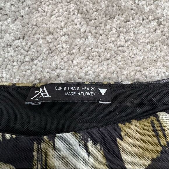 ZARA Green and Black Printed Tulle Ruched Bodycon Dress Size S - Picture 7 of 14